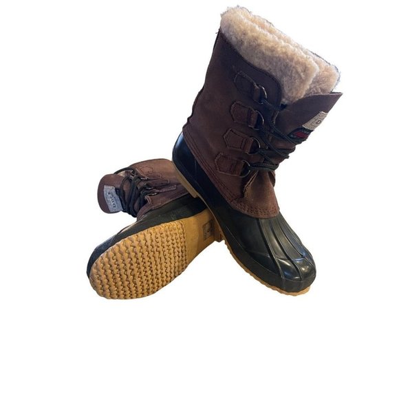 Genuine Duck Boots TM Wool Blend Insulated Mens Size 6 Brown Green Rain - Picture 5 of 10